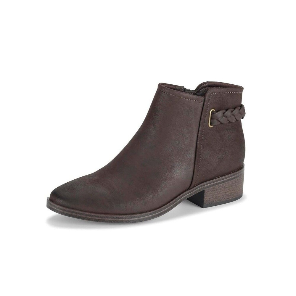 Baretraps Womens 8.5 W Dark Brown Martha Faux Leather Flat Ankle Booties NIB TJ6